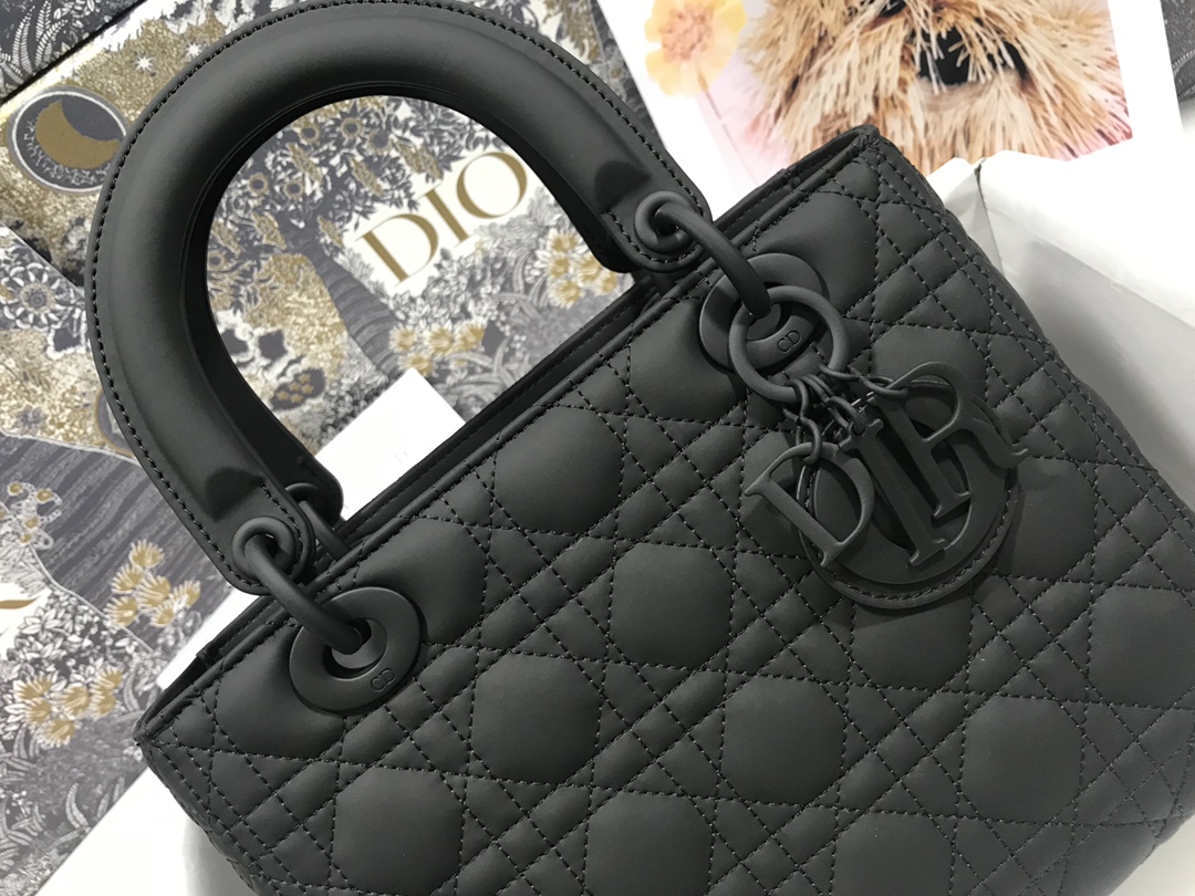 Medium Lady Dior Bag Black Ultramatte Cannage Calfskin